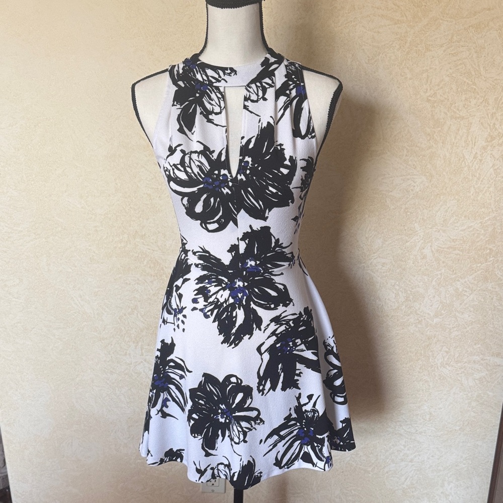 Aqua Black and White Floral Mini Dress